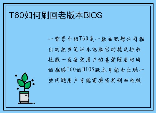 T60如何刷回老版本BIOS